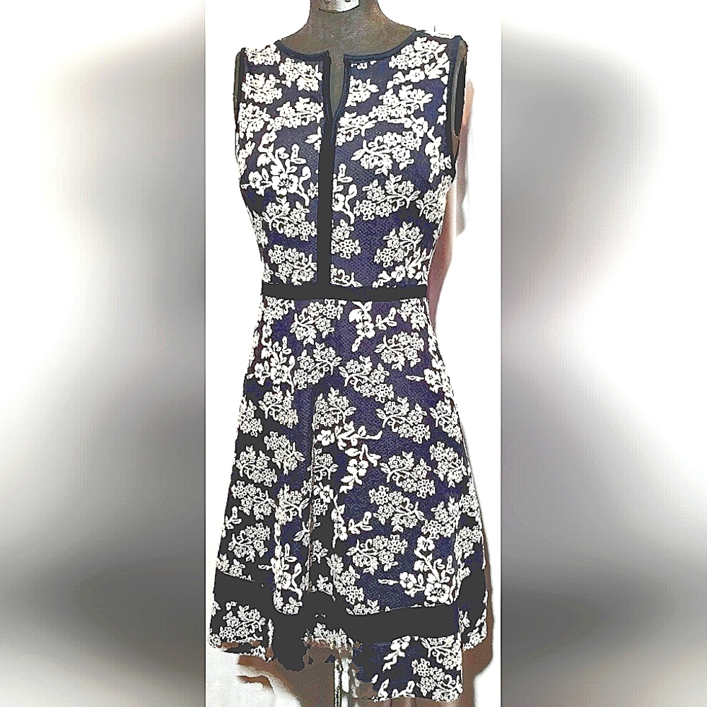 Mixed by 41 Hawthorne Sleeveless fitted Navy and white floral dress